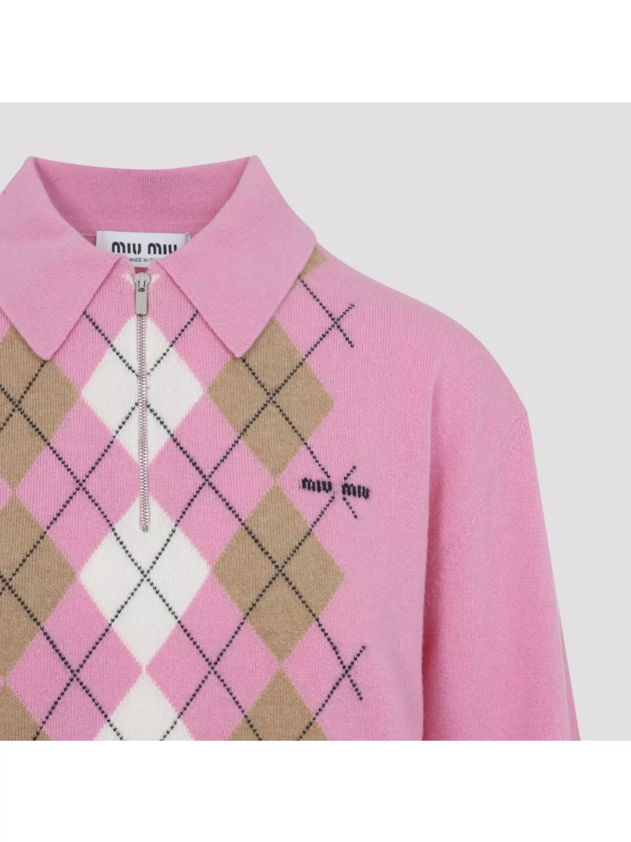 Miu Miu Argyle Pattern Polo Collar Knitwear Sweater In Multi