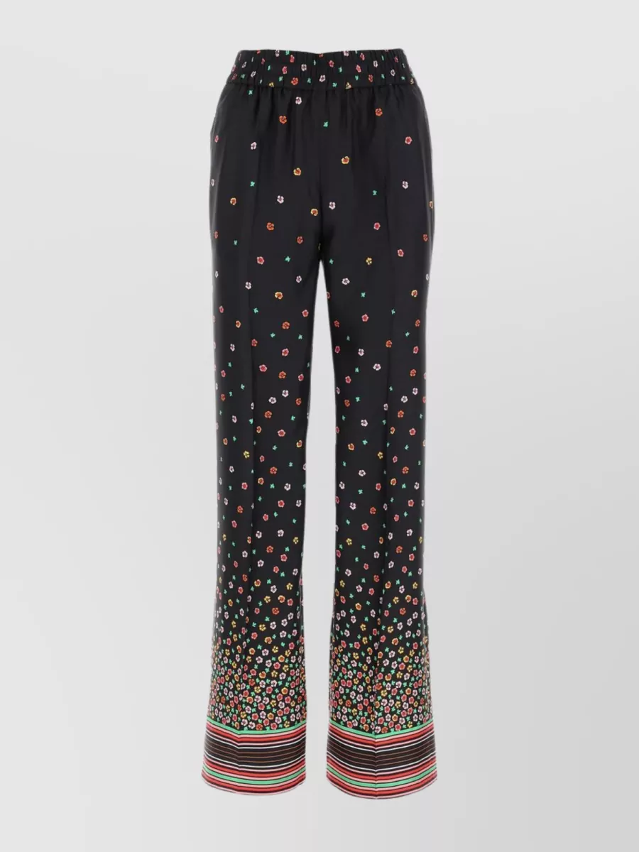 Shop Red Valentino Silk Floral Pleated Pants In Black