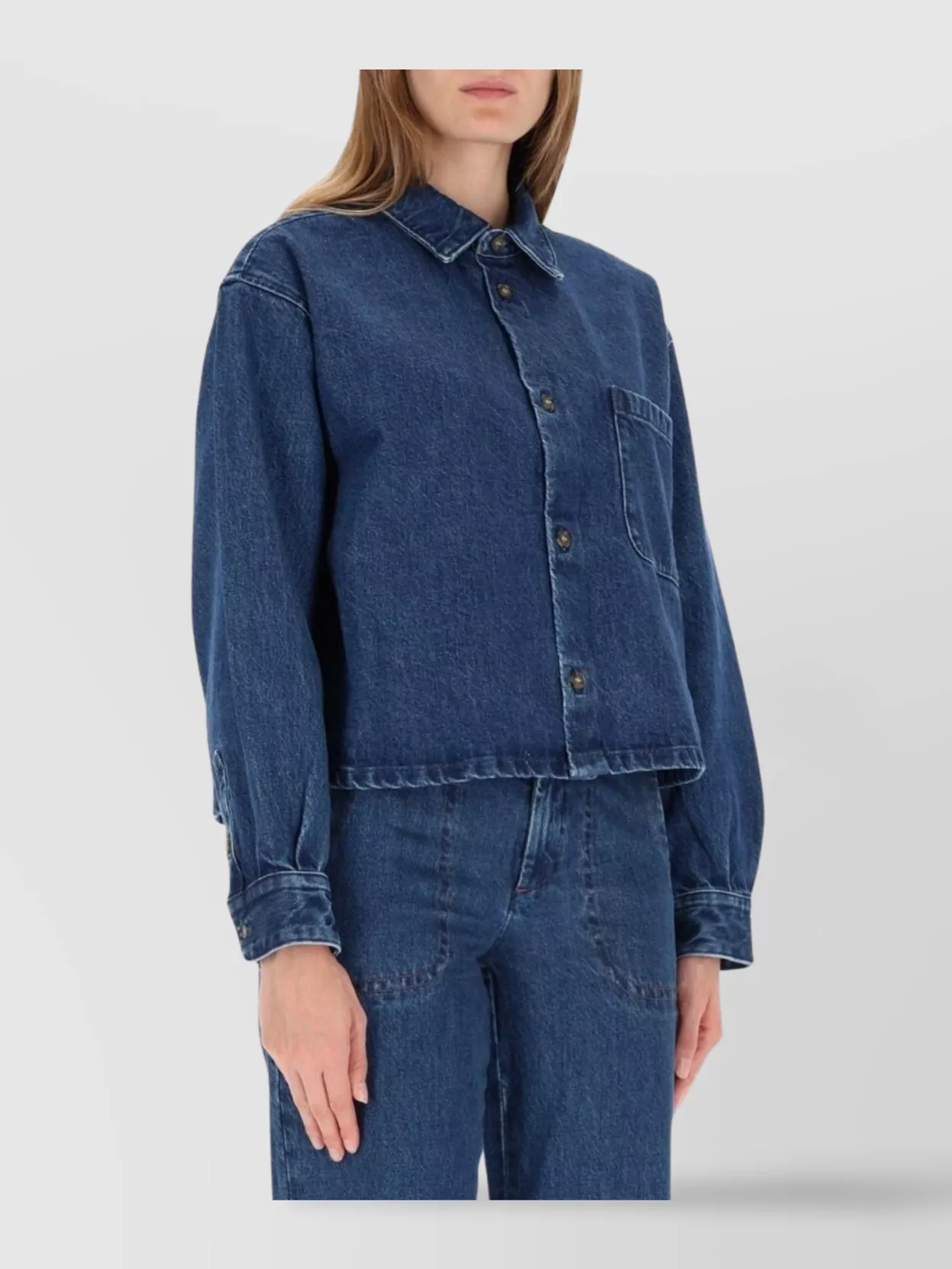 Apc Long Sleeve Collared Top With Chest Pocket In Blue