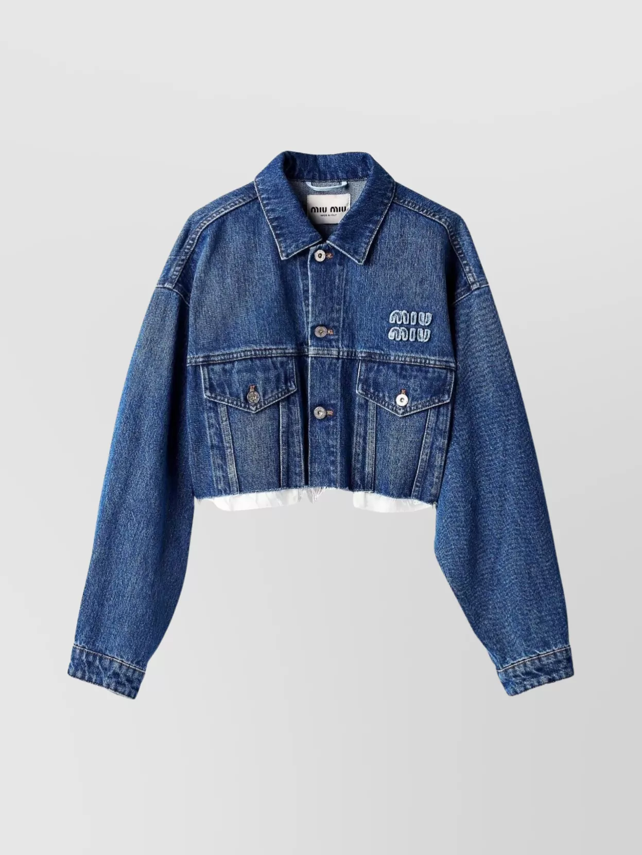 Miu Miu Cropped Denim Blouson Featuring Chest Pockets In Blue