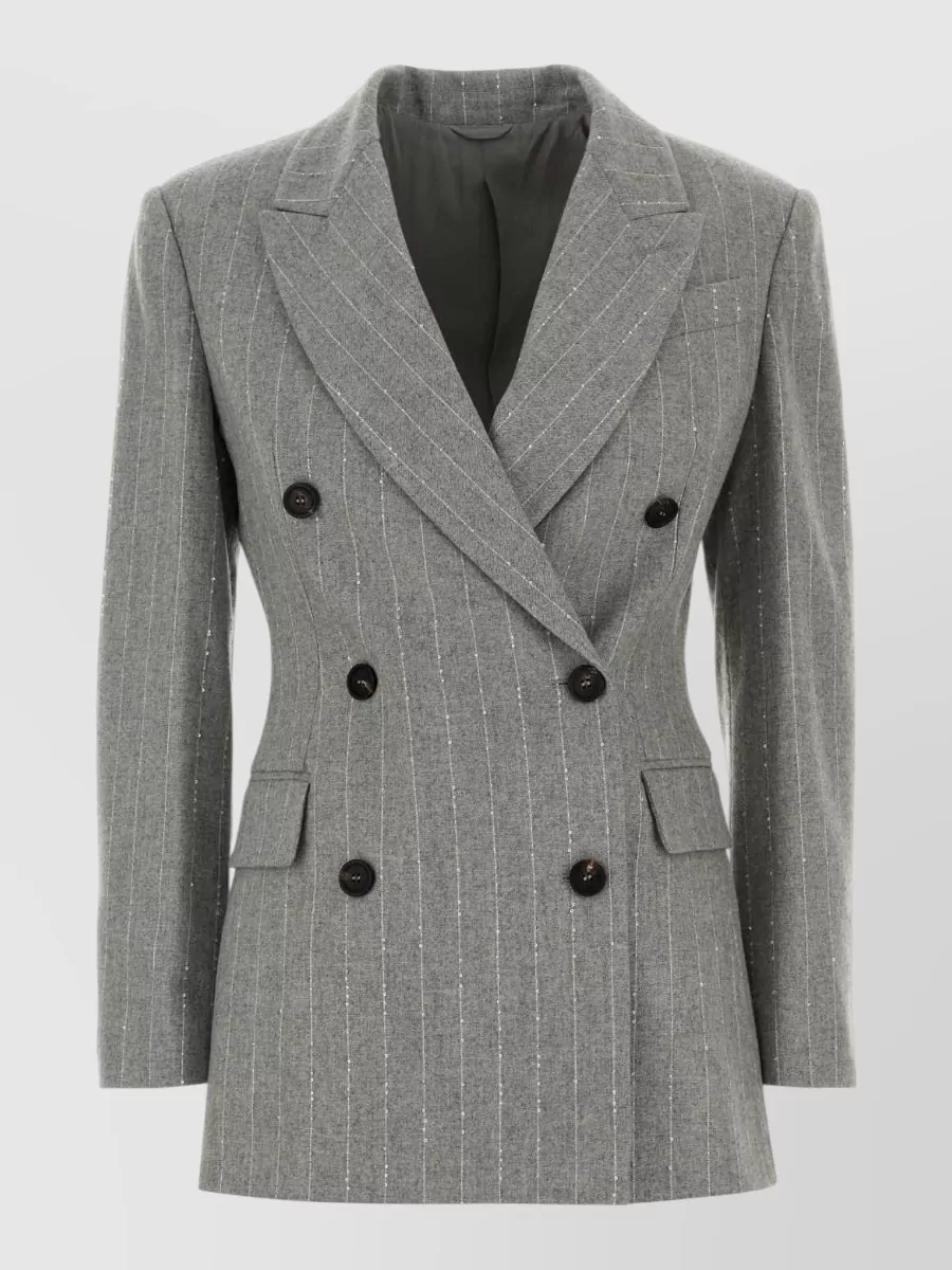 Brunello Cucinelli Embroidered Stretch Wool Blend Blazer