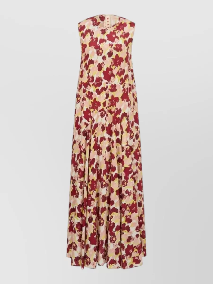 Marni Silk sleeveless floral-print pleated maxi dress