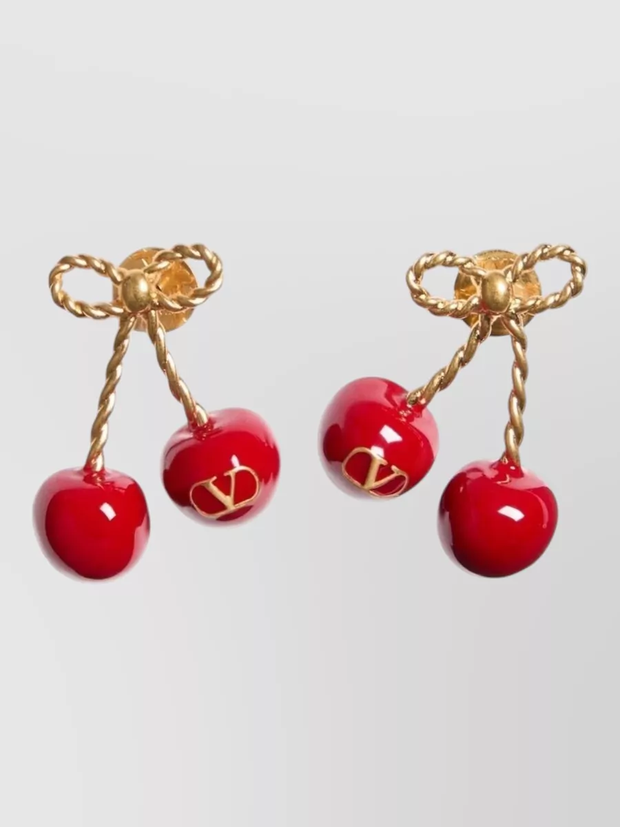 Valentino Garavani Bow Cherry Twisted Rope Detail Earrings