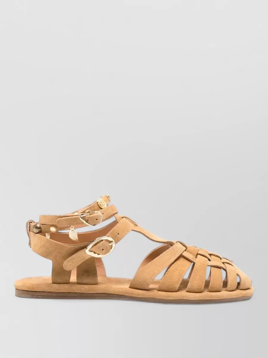 Ancient Greek Sandals Suede Leather Flat Sandals