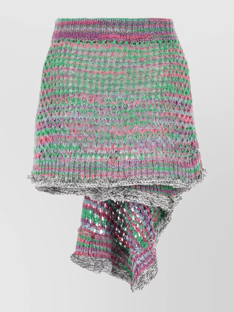 Shop Attico Asymmetric Crochet Mini Skirt In Grey