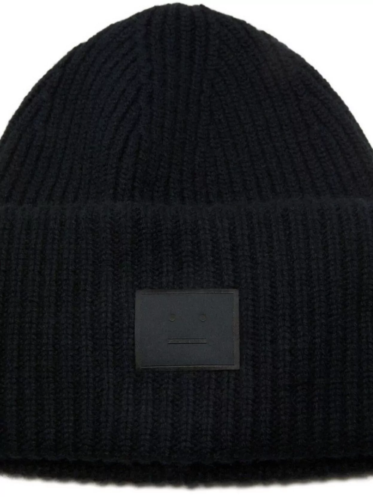 Acne Studios Casual Ribbed Knit Hat With Face Patch In Black