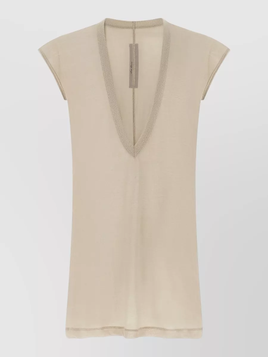 Rick Owens cotton semi-transparent elongated v-neck t-shirt