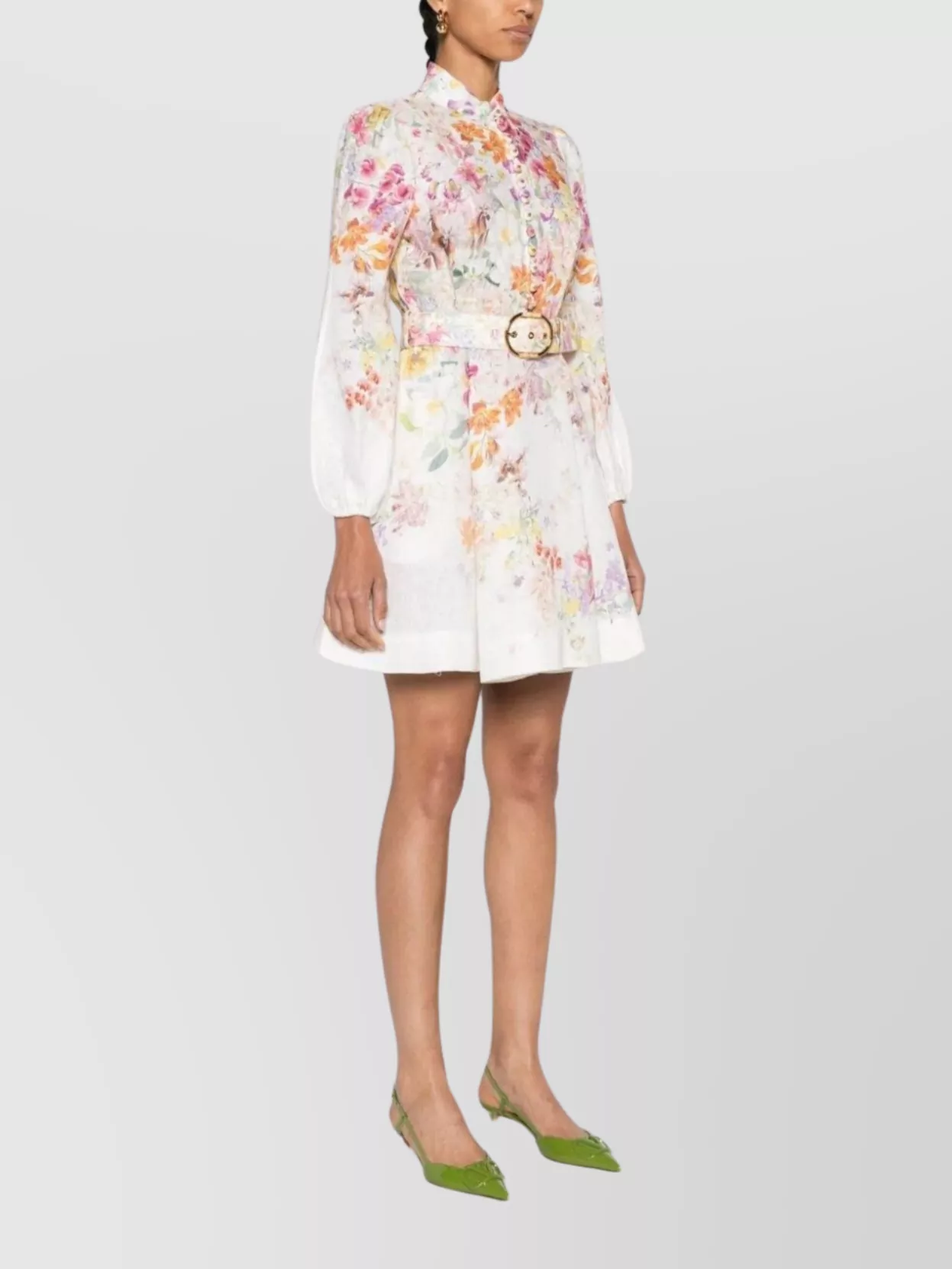Zimmermann Natural Linen Floral Print Mini Dress