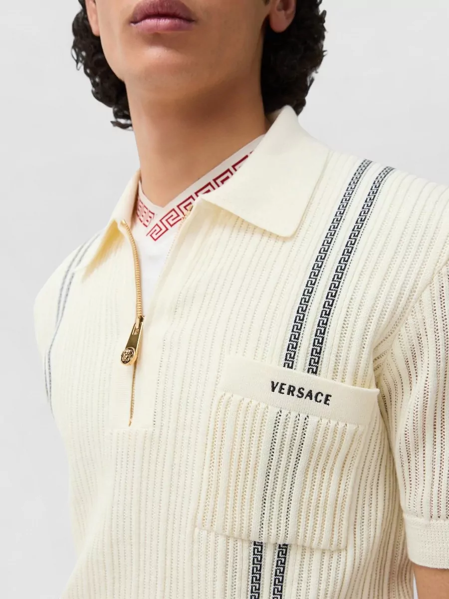 Versace Jacquard Knit Cotton Short-Sleeve Polo Shirt