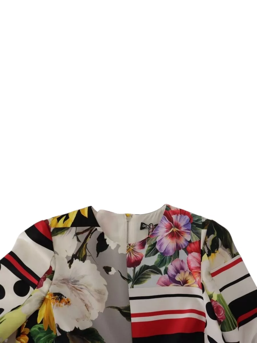 Dolce&Gabbana Silk Floral Patchwork Knee-Length Sheath Dress
