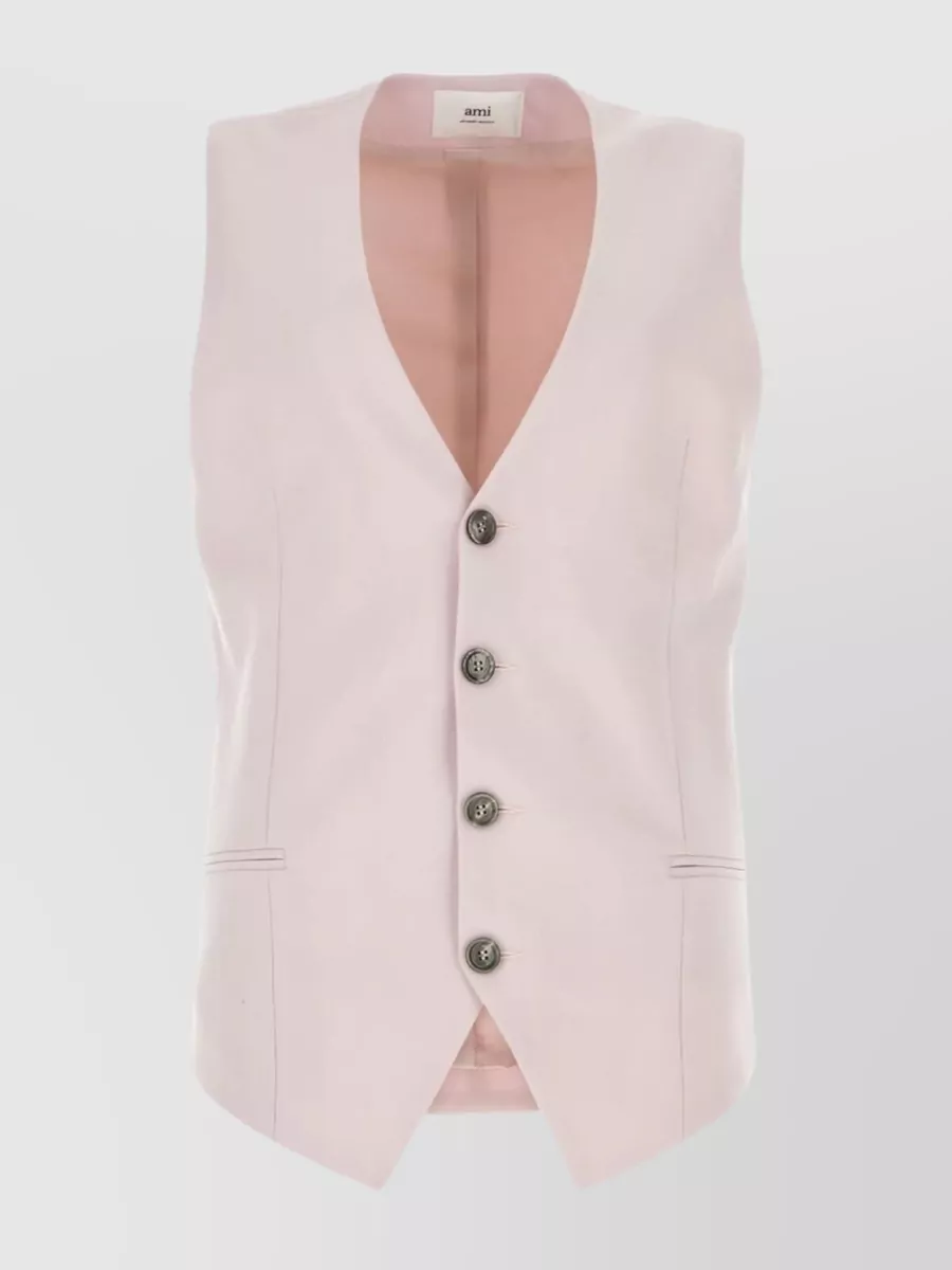 Shop Ami Alexandre Mattiussi Wool Vest With V Neckline And Tailored Fit In Pink