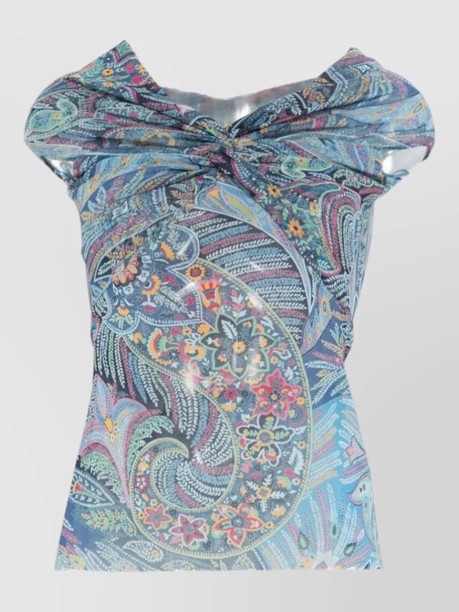 Etro semi-sheer printed straight-neck top