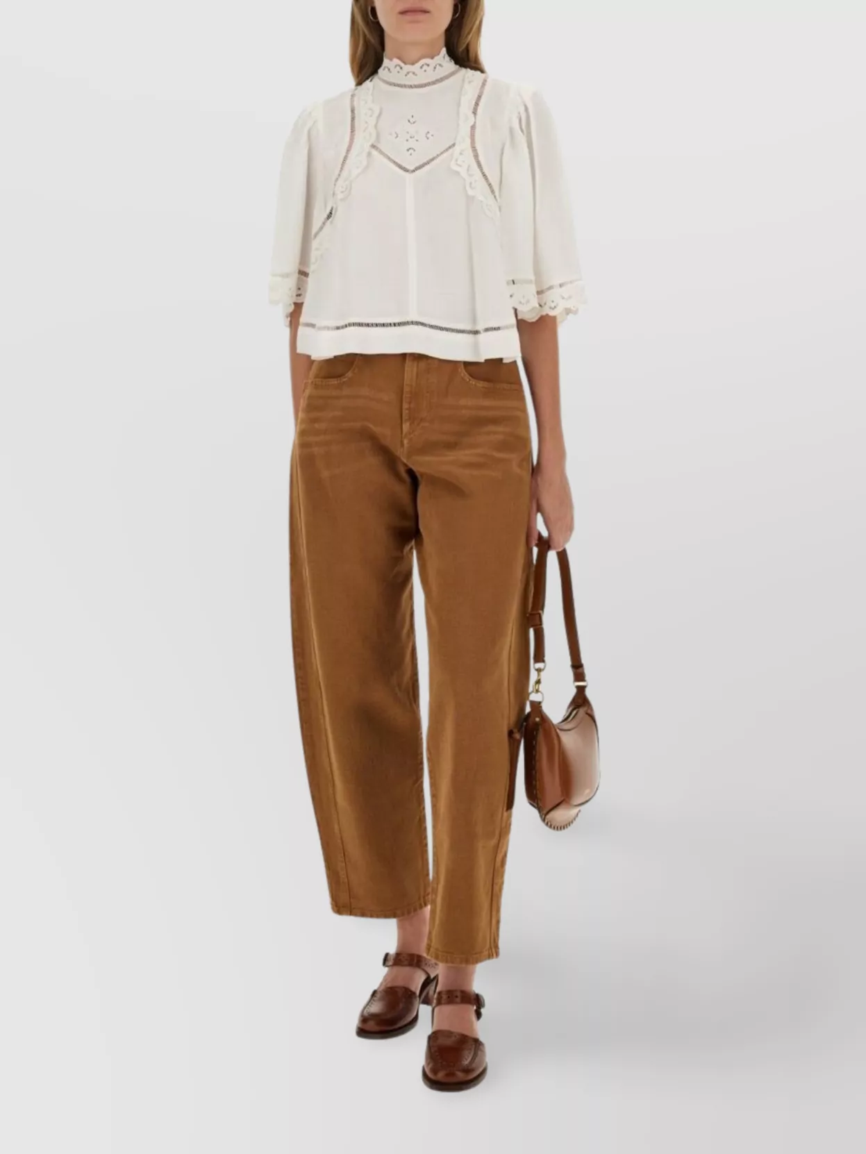 Isabel Marant High Neck Lace Top With Keyhole Back In Brown