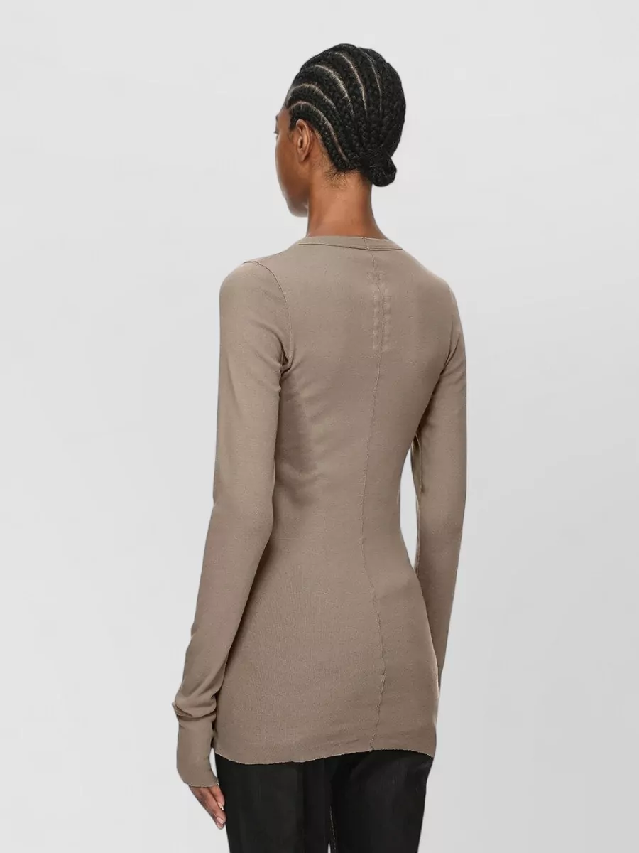 Rick Owens Drkshdw Ribbed Slim Fit Long Sleeve Cotton T Shirt