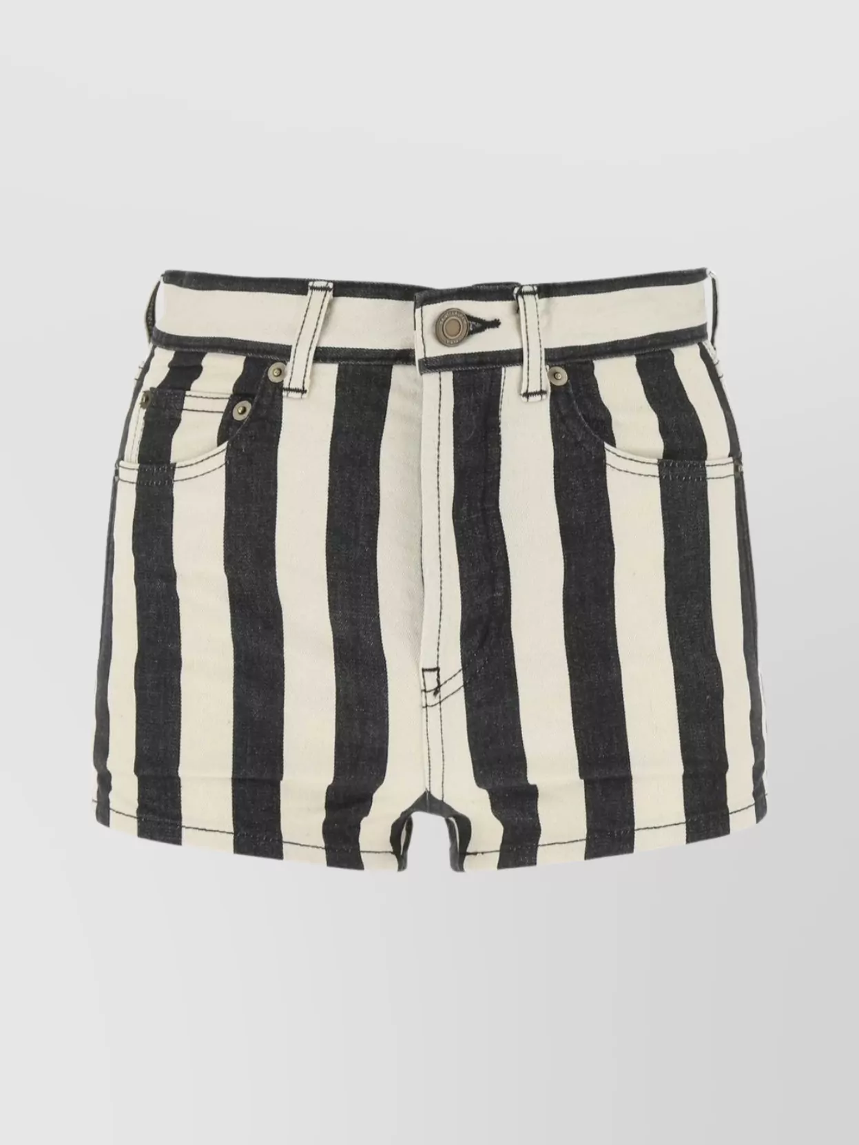 Shop Saint Laurent Striped Stretch Denim Shorts With Belt Loops