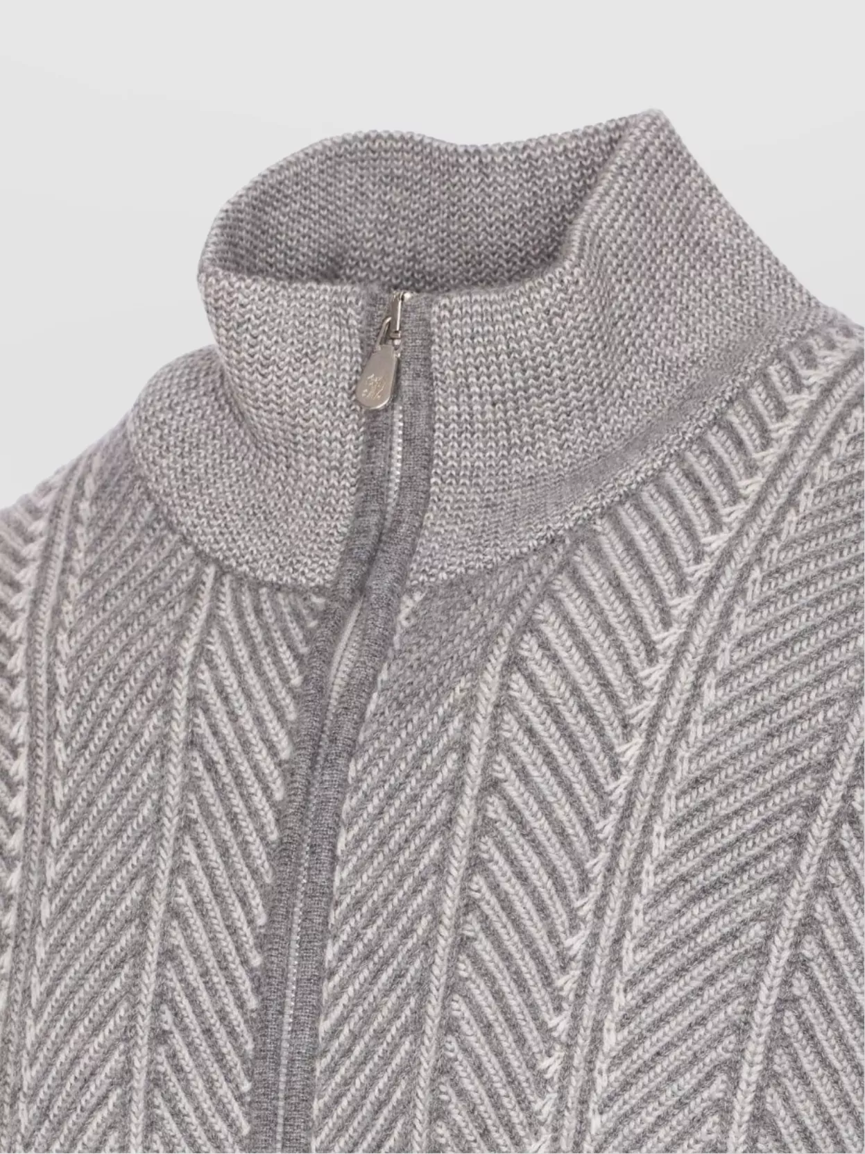 Brunello Cucinelli Chevron Knit High Neck Zipped Cardigan