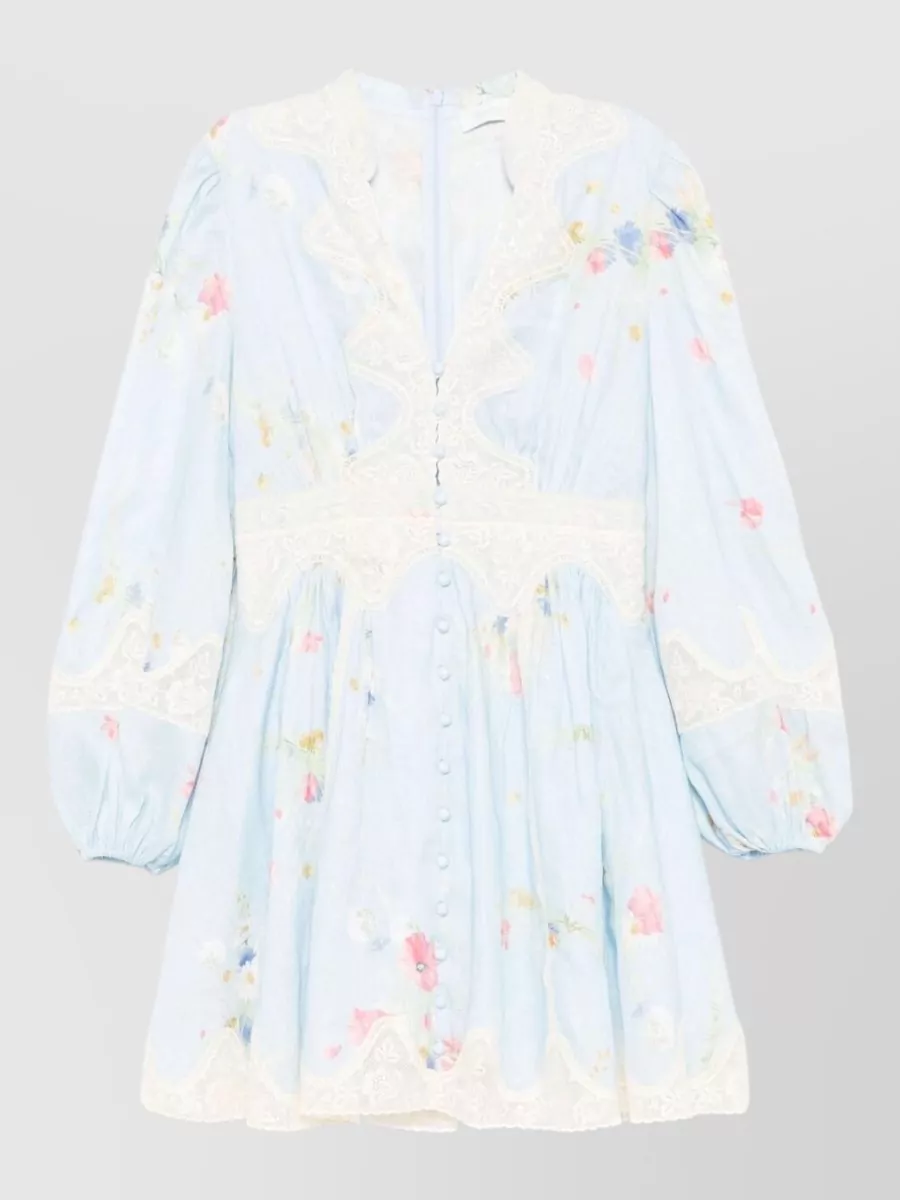 Zimmermann Linen V-Neck Long-Sleeve Mini Dress