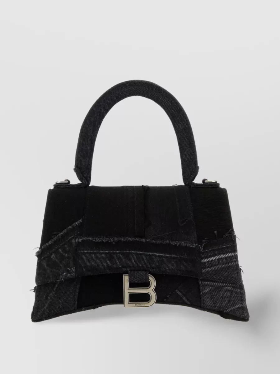 Shop Balenciaga Compact Denim Handbag With Rhinestone Embellishments In Black