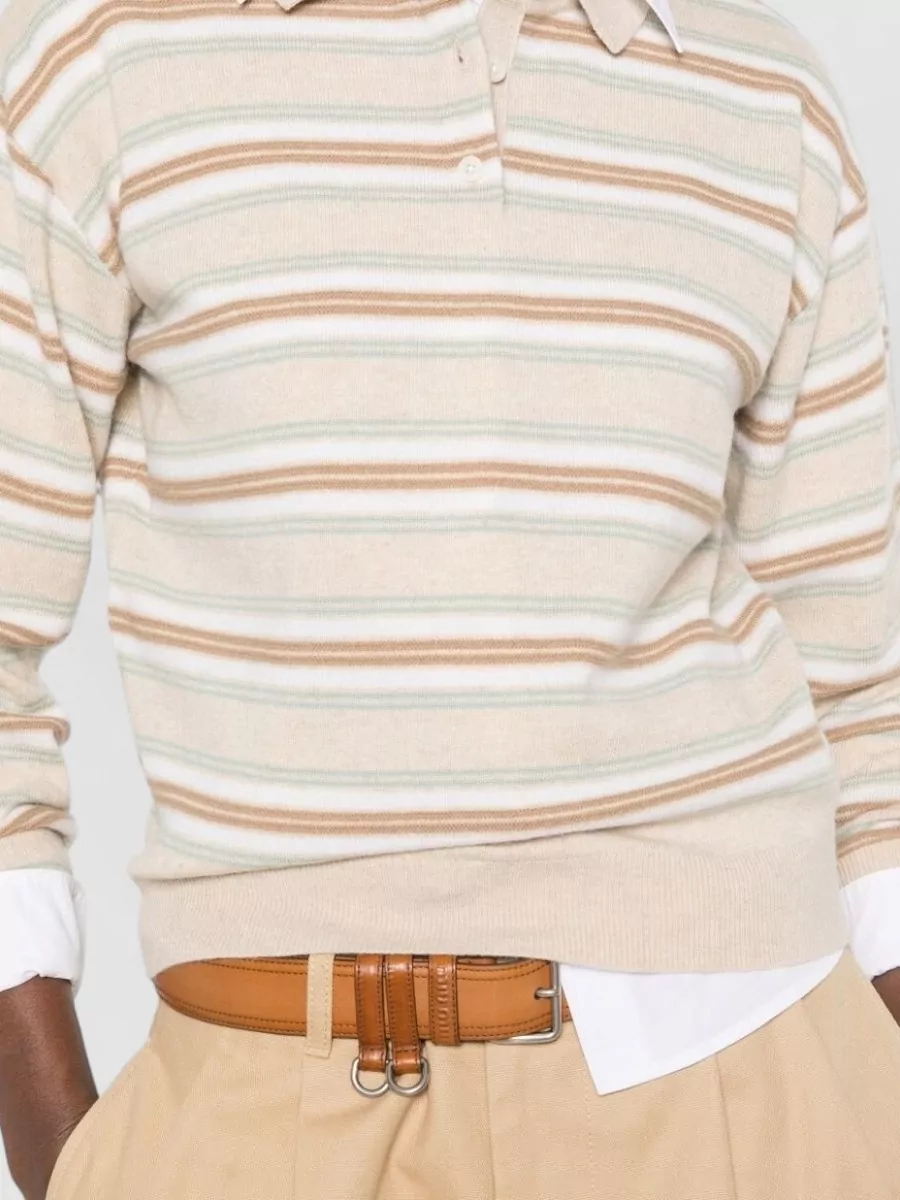 Guest In Residence Striped Cashmere Long-Sleeve Polo Jumper