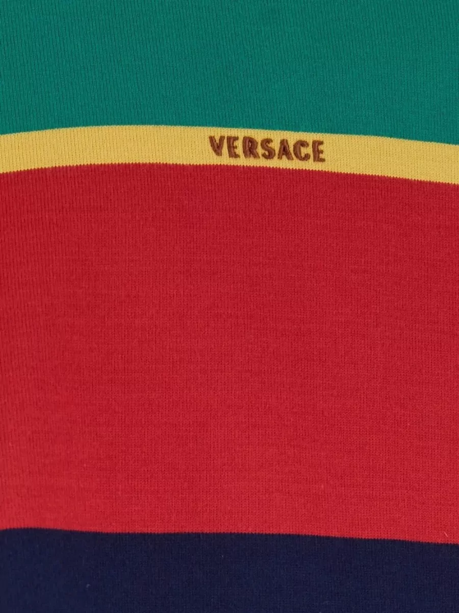 Versace Striped Cotton Long-Sleeve Polo Shirt