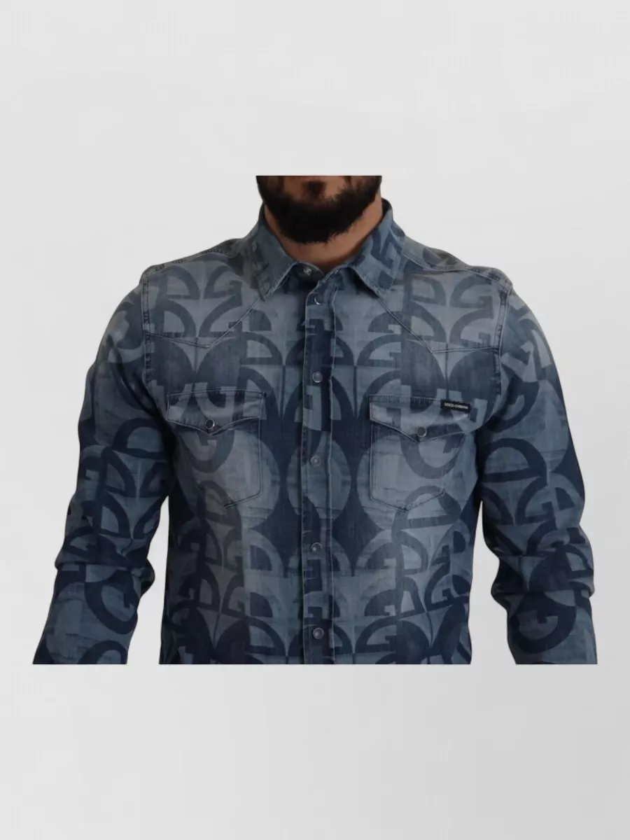 Dolce&Gabbana Logo-Print Denim Slim Shirt