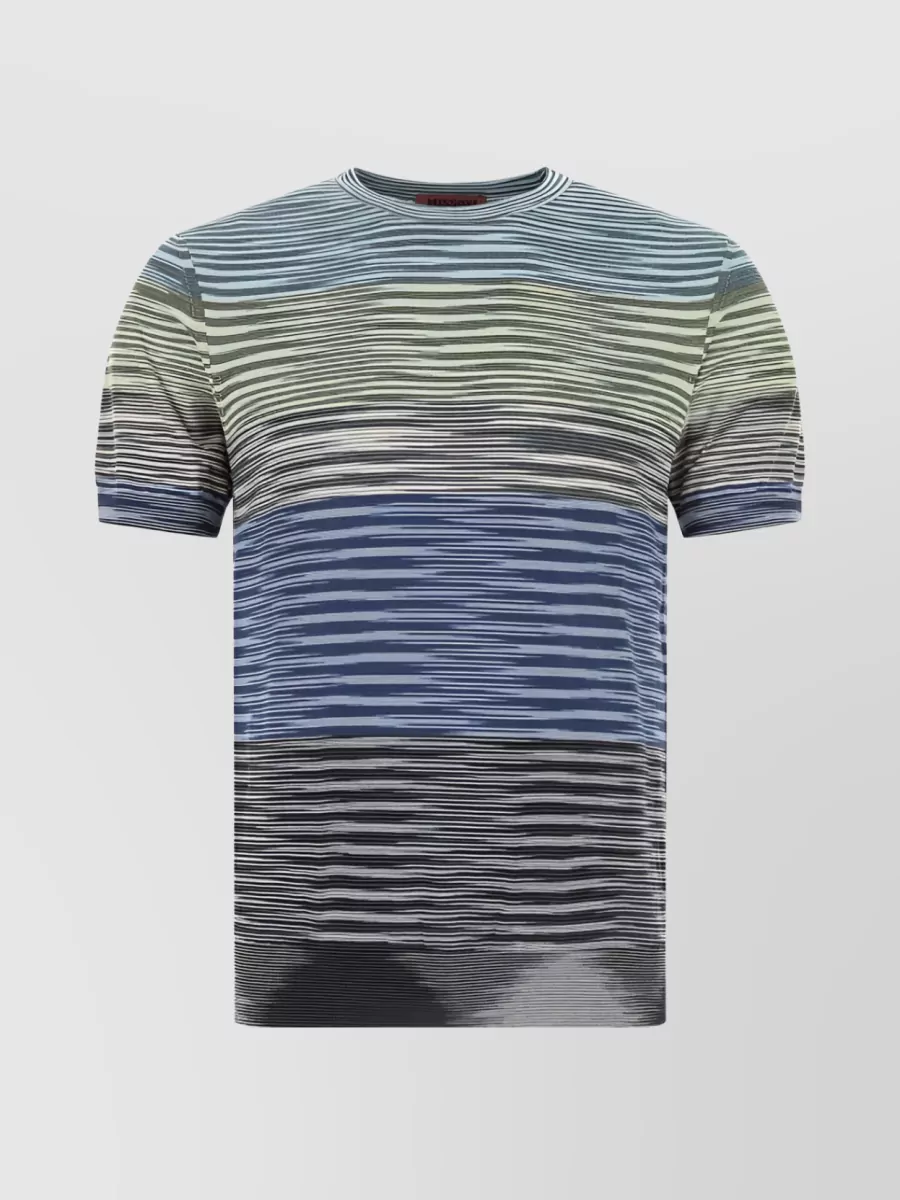 Shop Missoni Artisanal Striped Print Cotton T-shirt In Blue