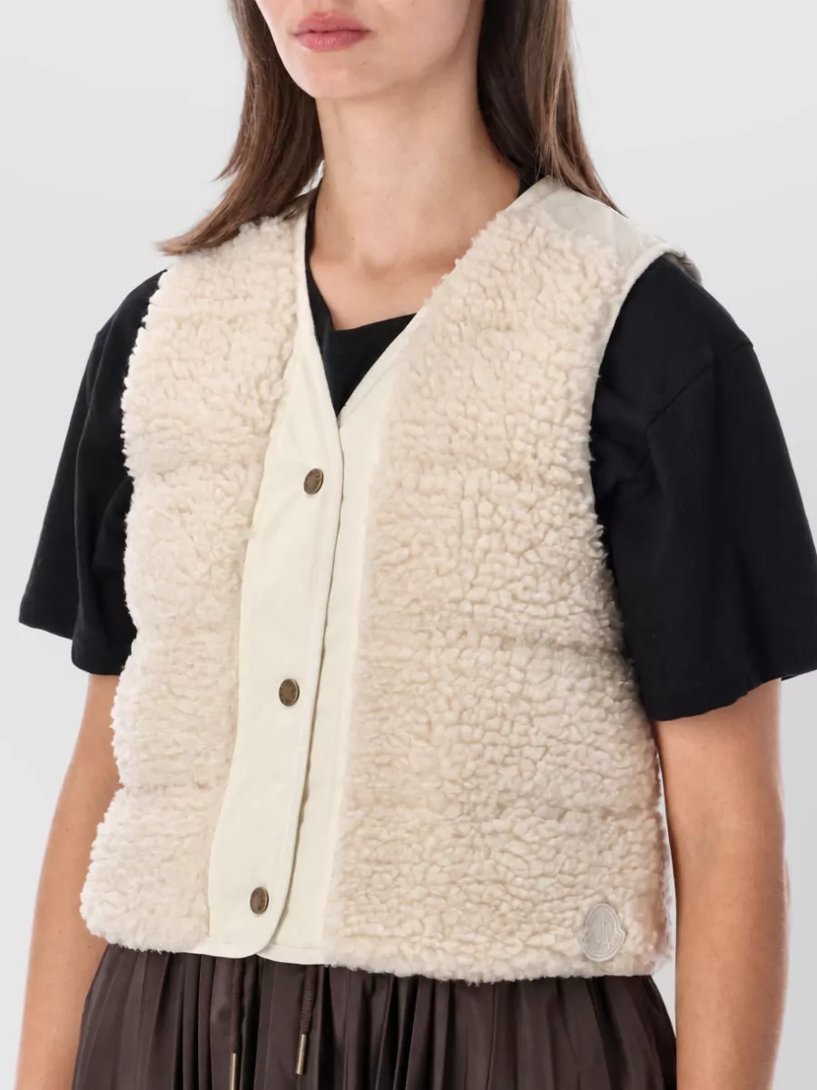 Moncler Padded Sleeveless V-Neck Faux Fur Gilet