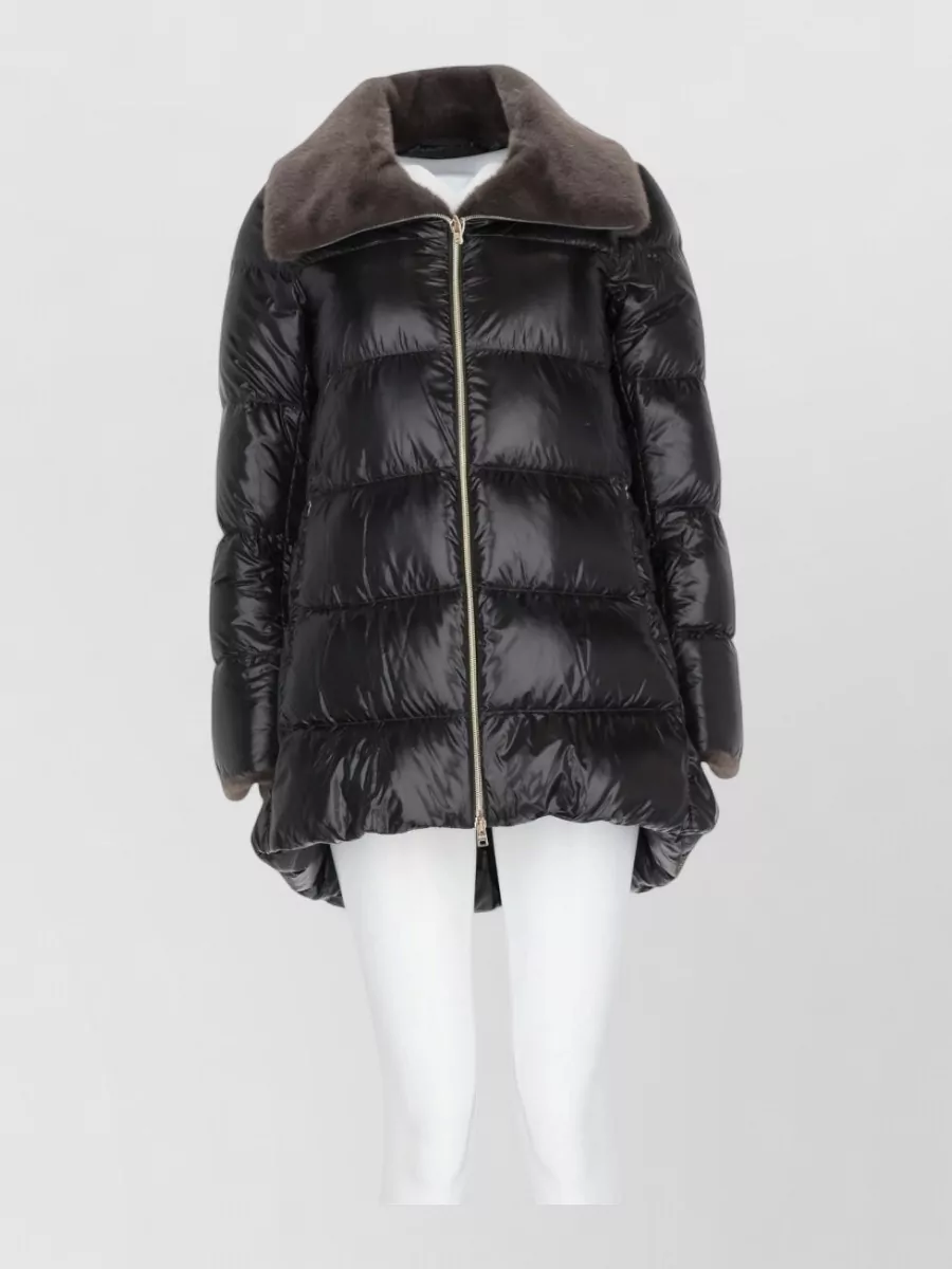 Herno down faux fur collar a-line mid-length puffer jacket