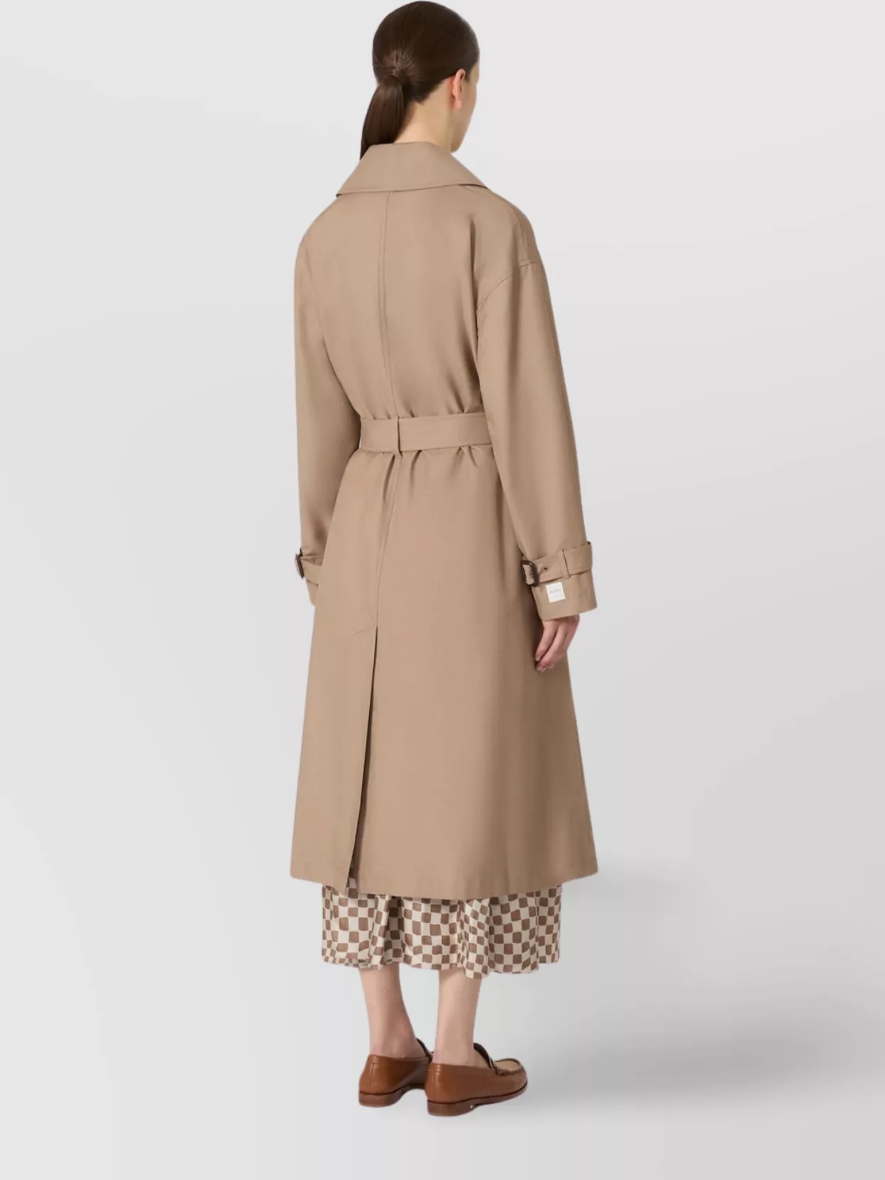 Max Mara Long Trench Coat In Water-repellent Cotton Twill In Brown
