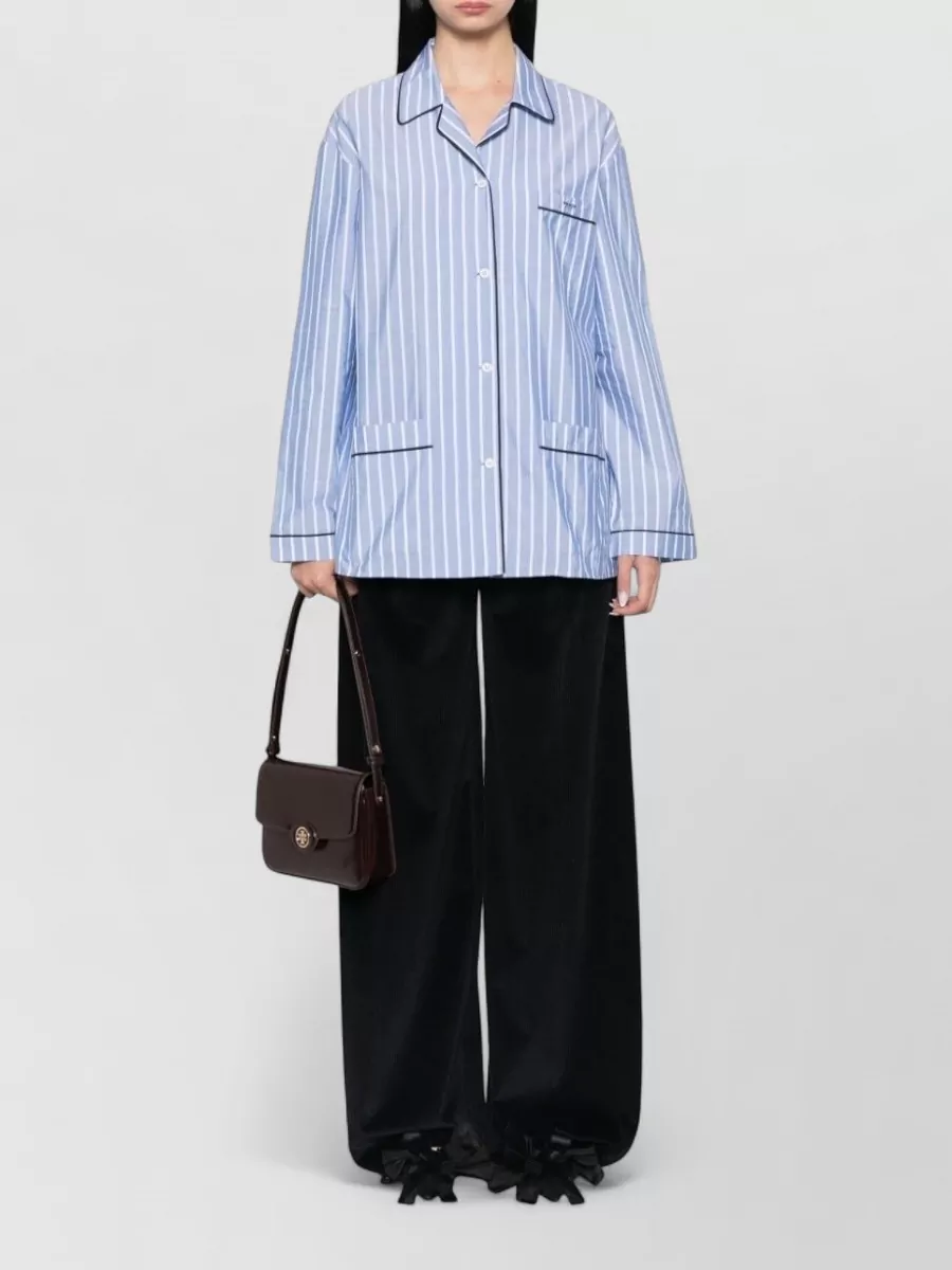 Prada Striped Cotton Poplin Long-Sleeve Shirt