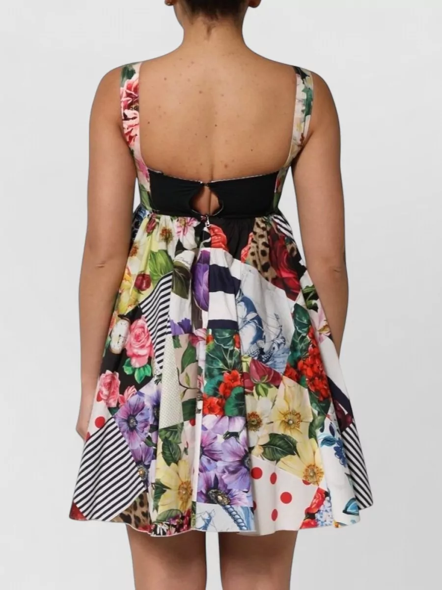 Dolce&Gabbana Cotton Floral-Print Patchwork A-Line Mini Dress
