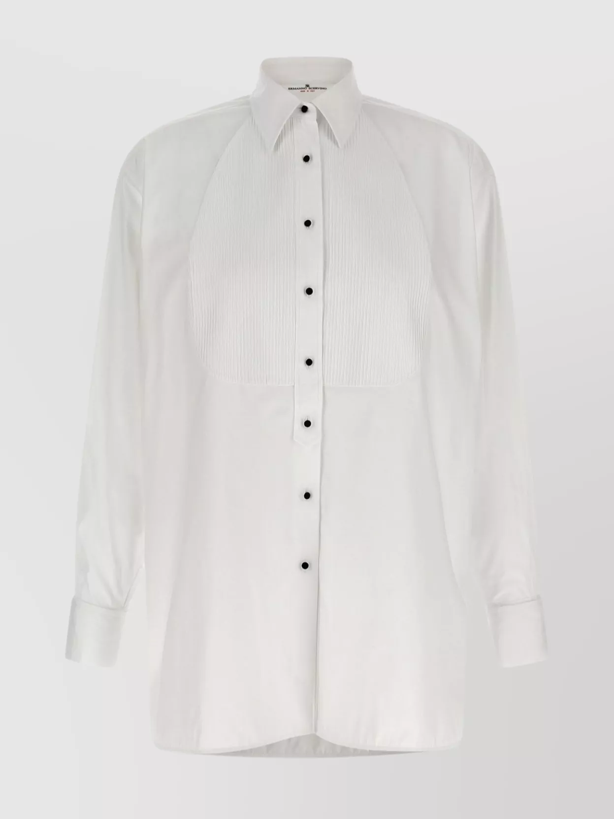 Ermanno Scervino Contrast Plastron White Tuxedo Shirt With Covered Button Closure In White