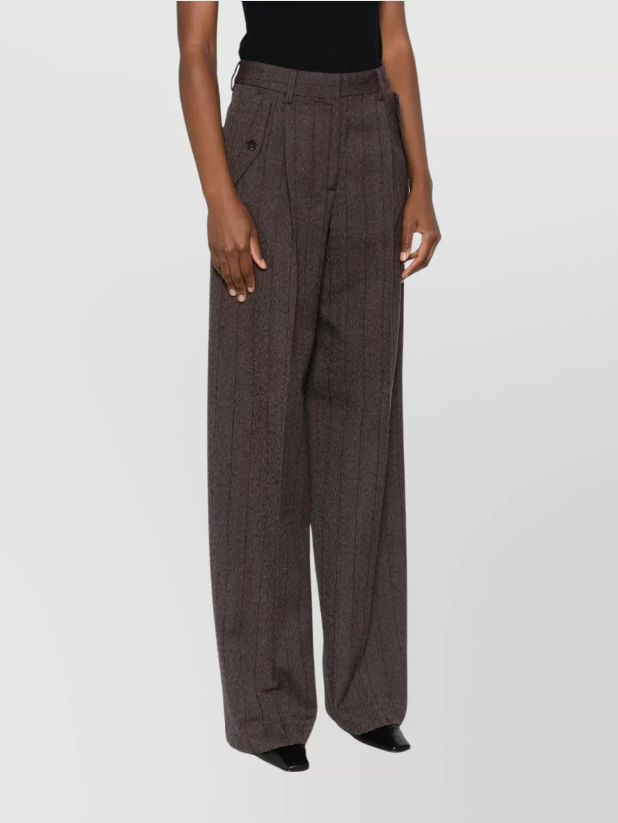 Golden Goose Virgin Wool Wide-Leg Trousers Pinstripe Design