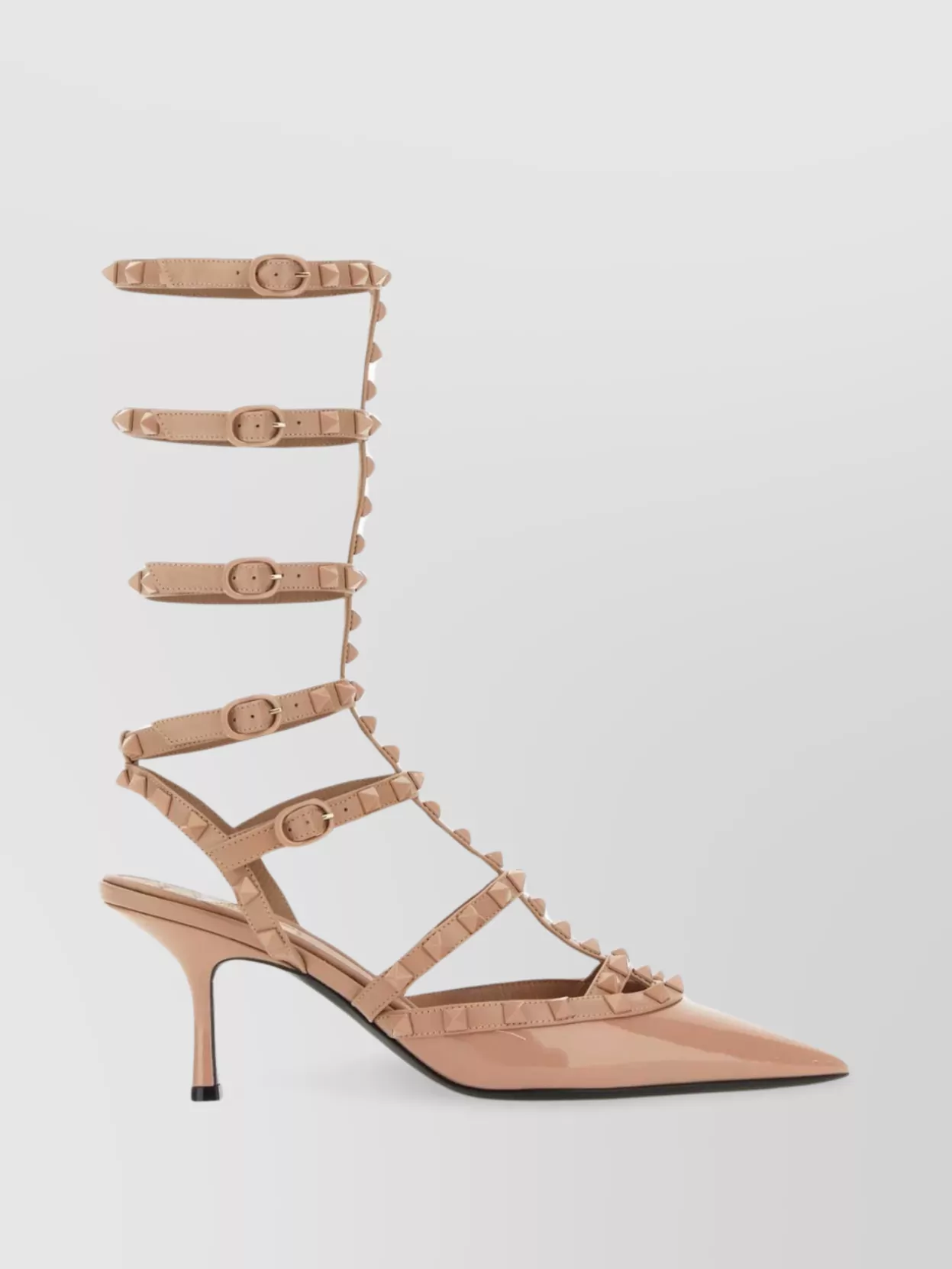 Shop Valentino Pointed Strappy Heel With Stud Embellishments In Pink