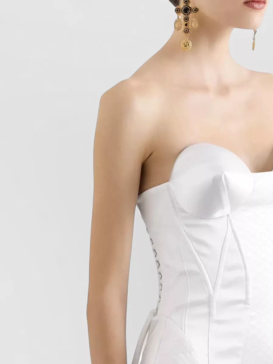 Dolce&Gabbana Strapless Midi Dress Corset Bodice Detail