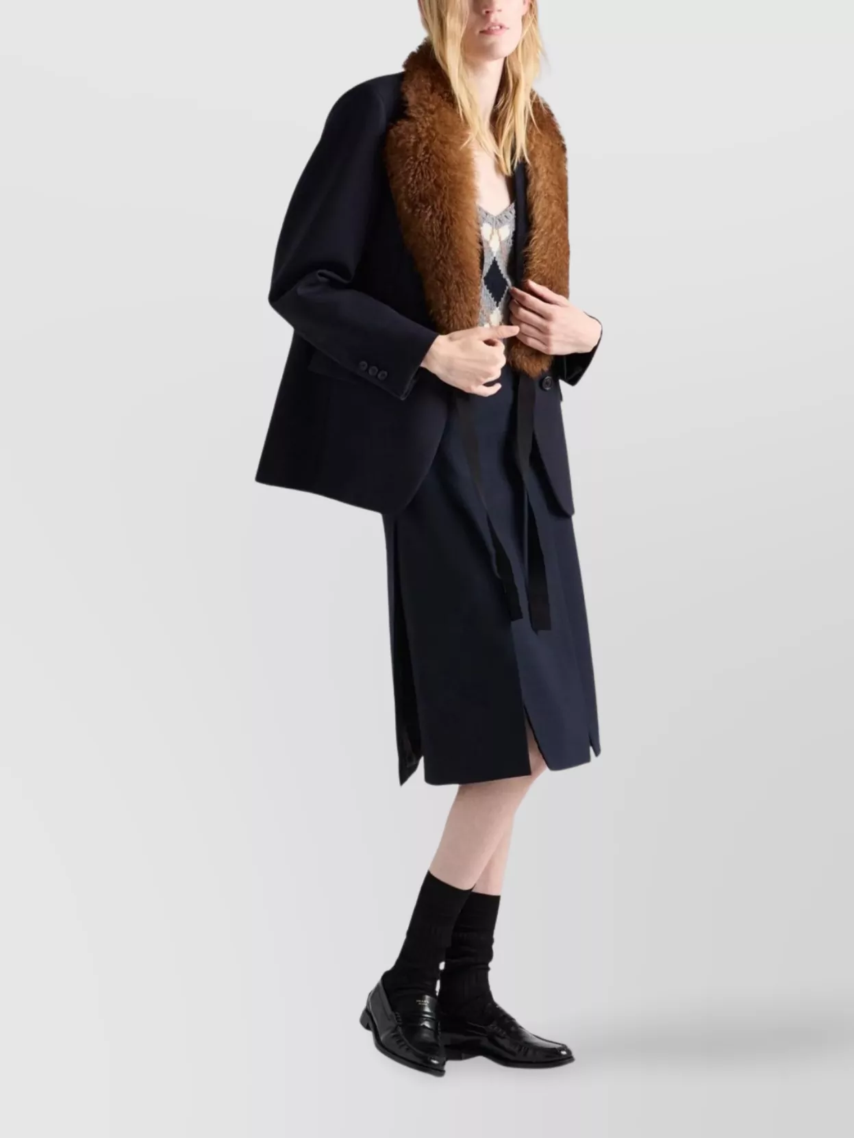Prada Knee-length Skirt With Multiple Slits And Loops In Black