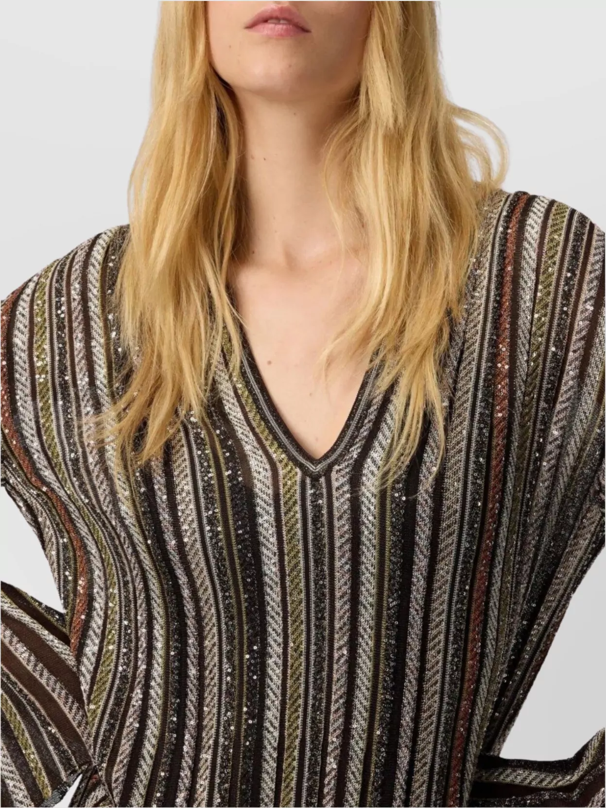 Missoni Striped Maxi Dress With V-neckline And Sequins In Brown