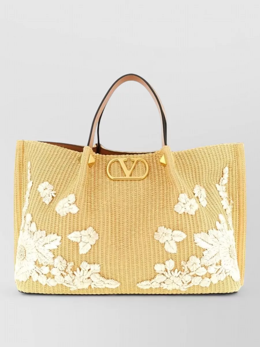 Valentino Garavani Vlogo Signature Medium Raffia Beach Bag