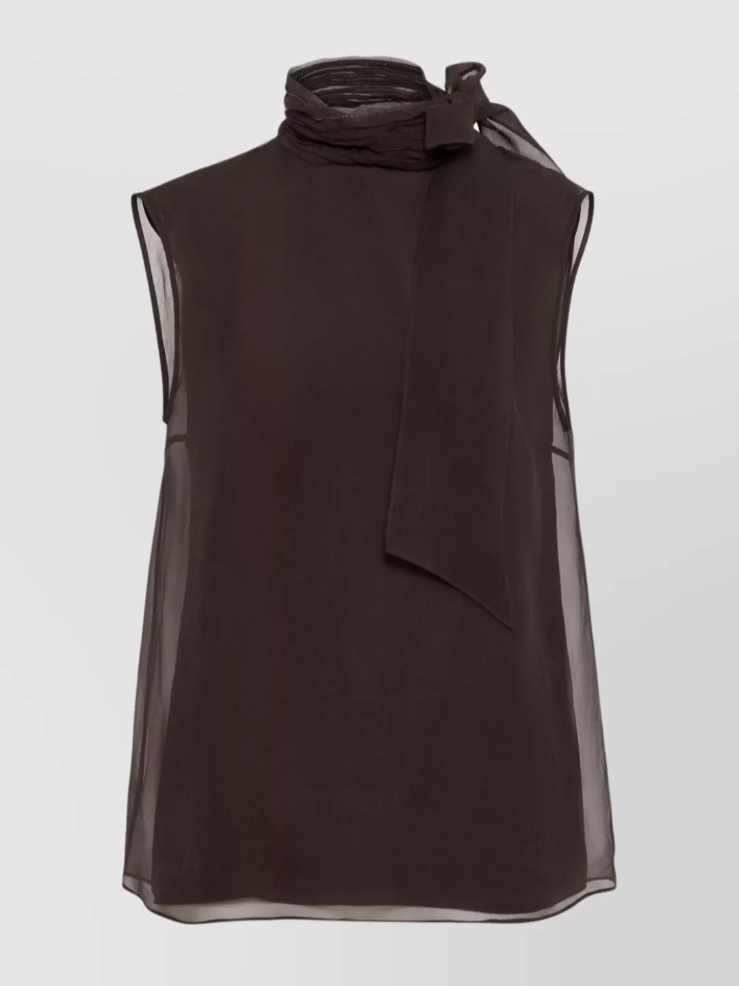Brunello Cucinelli Pussybow Top With Monili In Brown