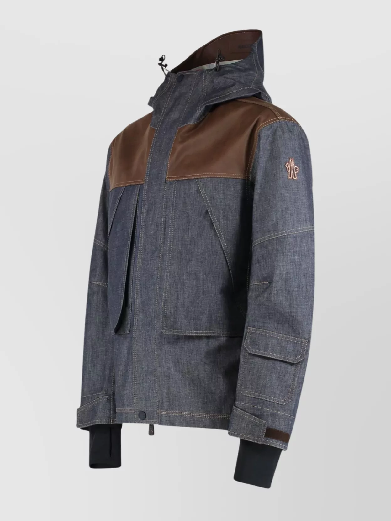 Moncler Denim Ski Jacket With Hood And Pockets In Multi