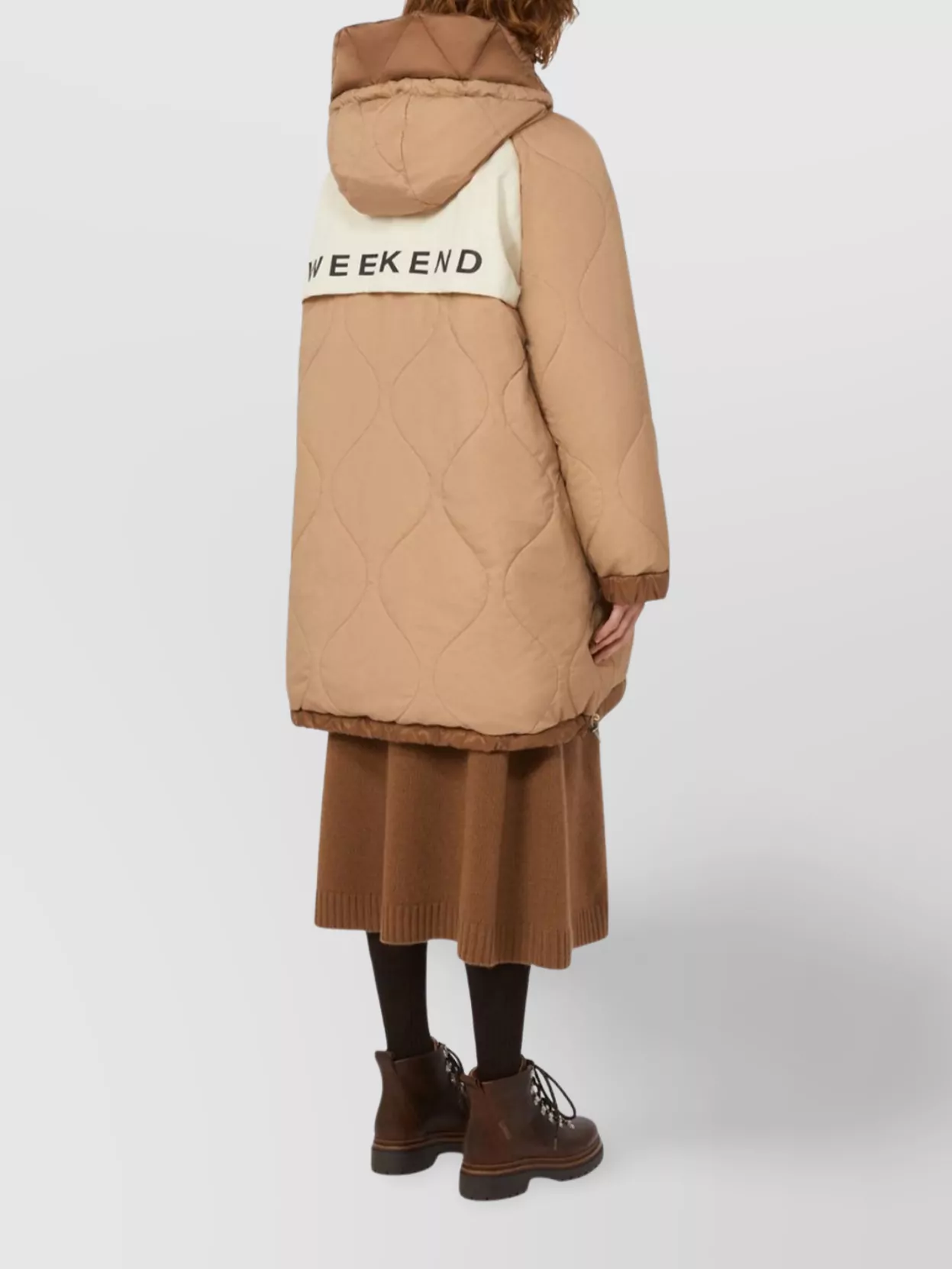 Weekend Max Mara Long Hooded Quilted Coat And Pockets In Brown