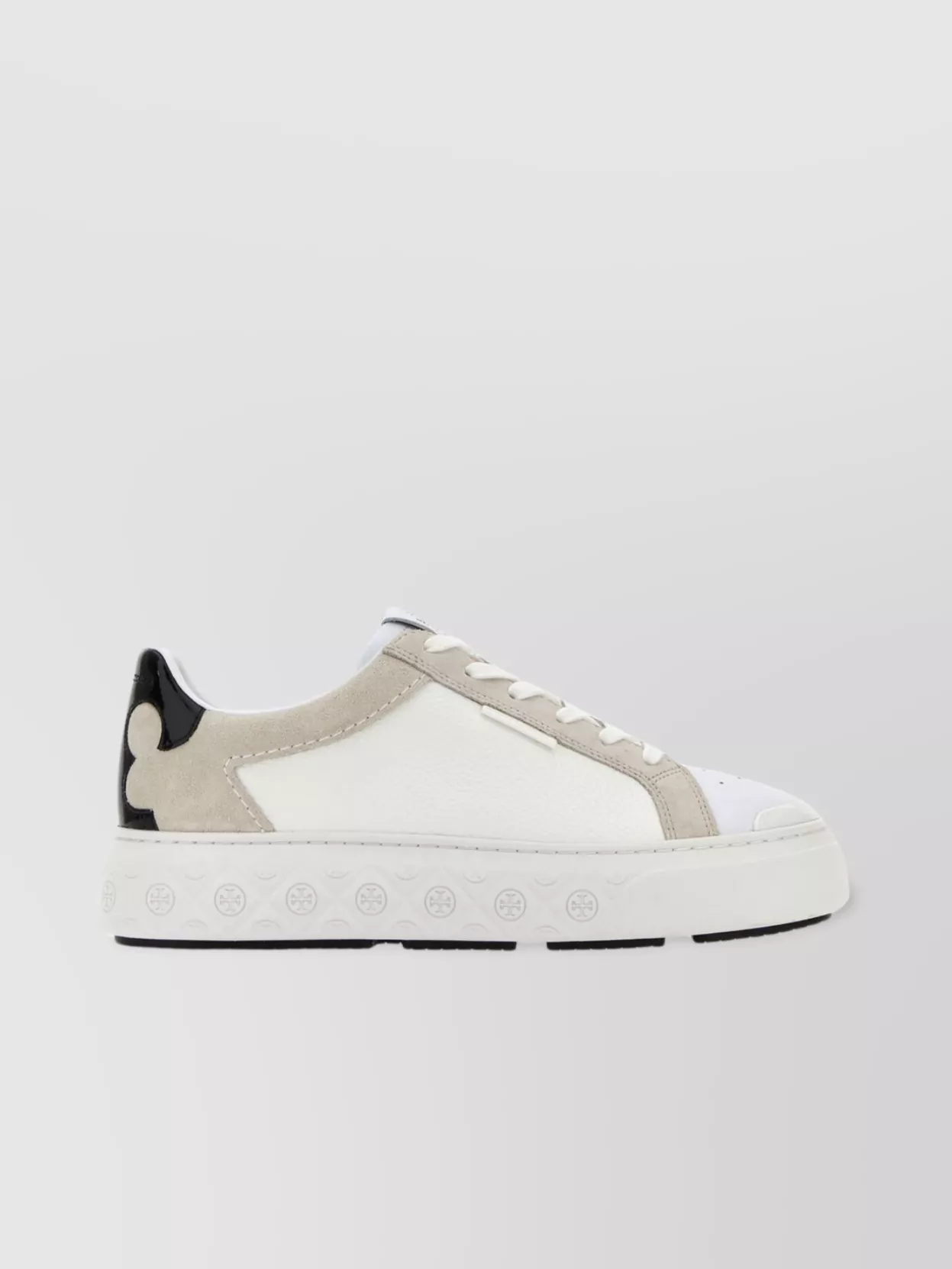 Shop Tory Burch Leather And Suede Sneakers With Two-tone Design In Cream