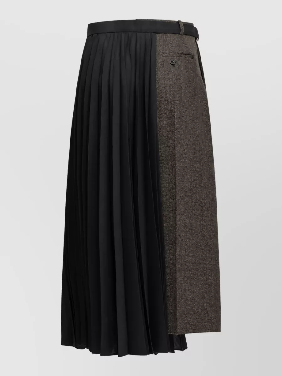 Sacai Wool Pleated Midi Skirt