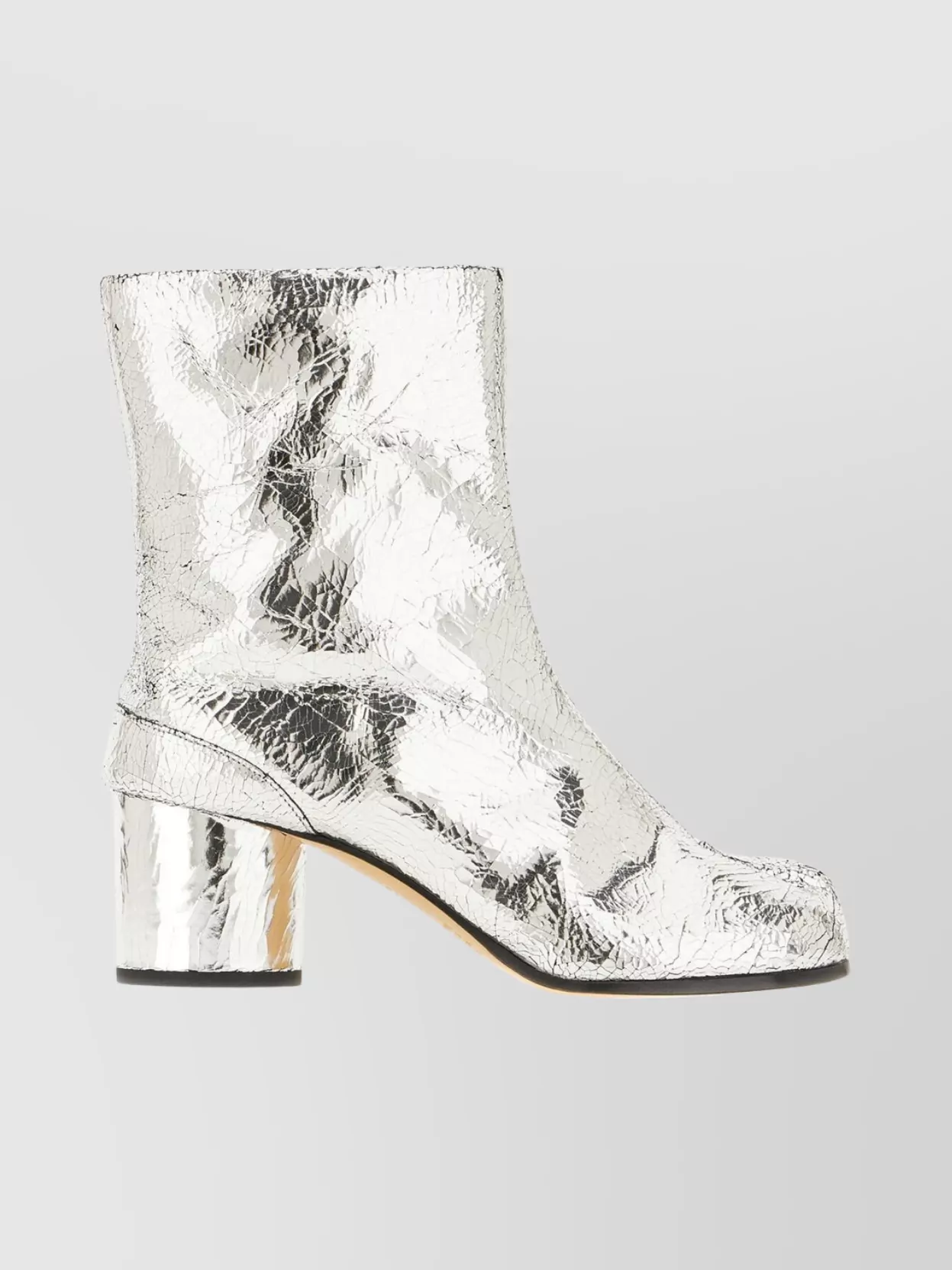 Maison Margiela Metallic Leather Tabi Ankle Block Heel Boots In Silver