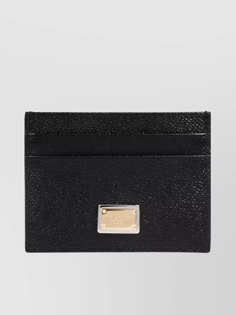 Shop Dolce & Gabbana Tan Leather Cardholder With Signature Logo Detail In Black
