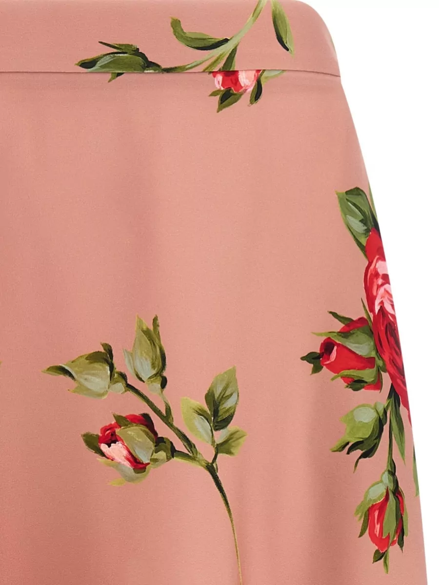 Dolce&Gabbana Silk Bouquet Rose Print Midi A-Line Skirt