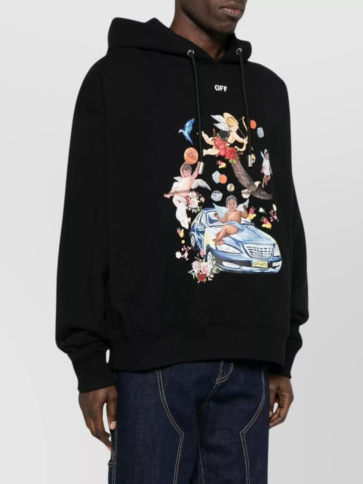 Off-White Graphic Print Hooded Sweater With Pouch Pocket