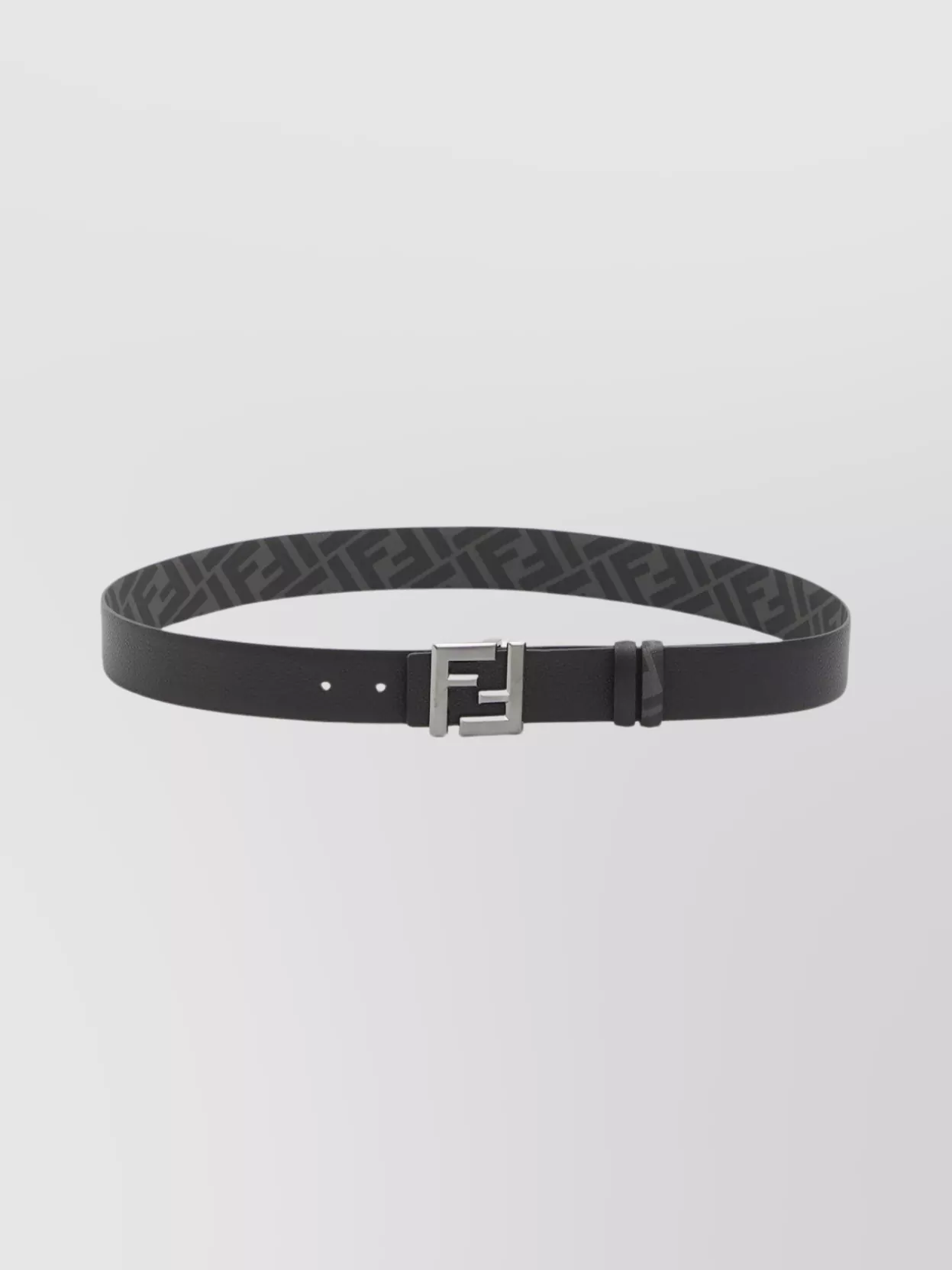 Fendi Reversible Monogram Canvas And Leather Belt In Gray