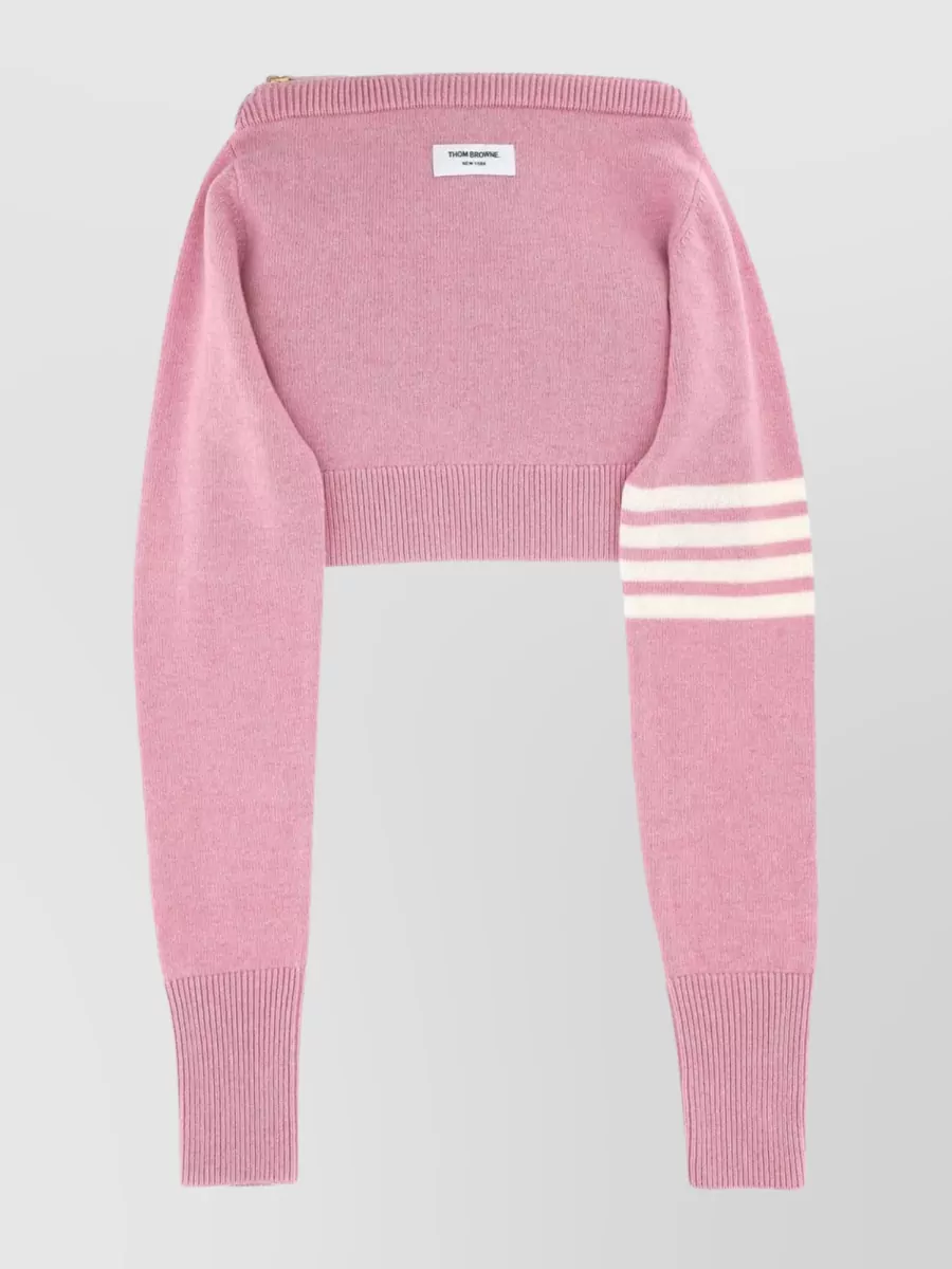 Shop Thom Browne Merino Off-shoulder Cropped Knit In Pink