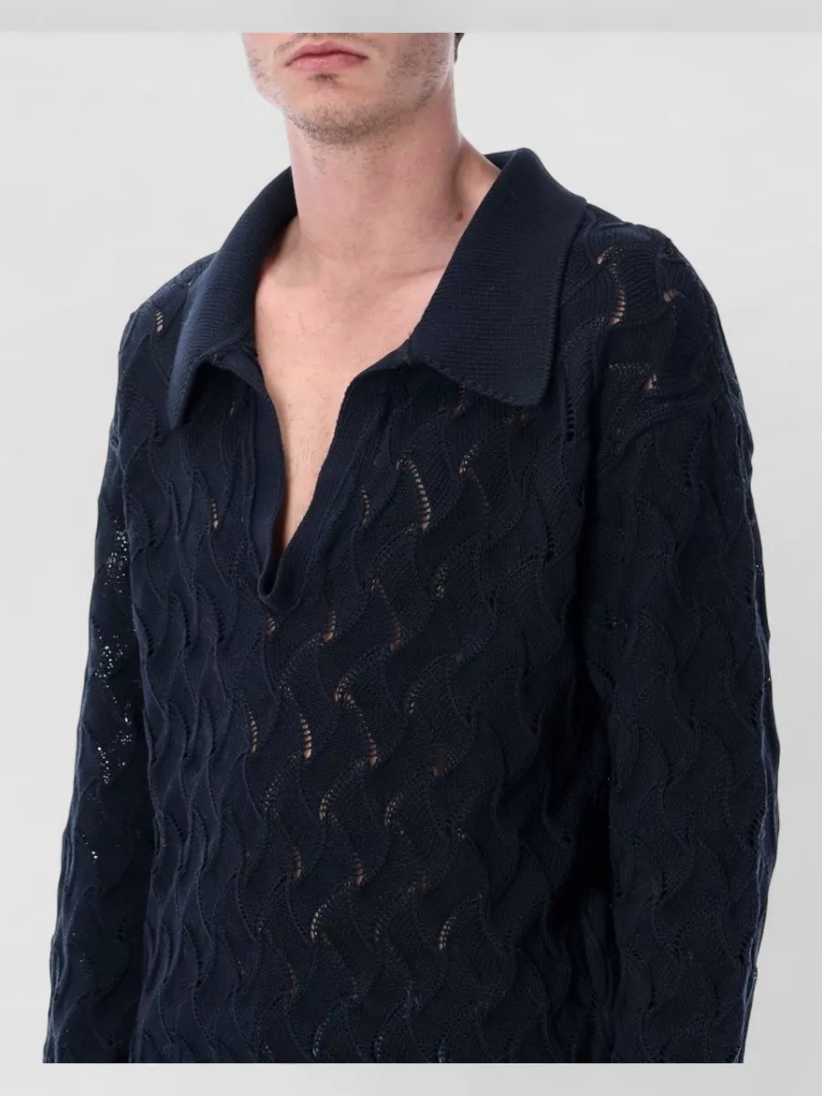 Dries Van Noten Textured V Neck Polo Knitwear Sweater